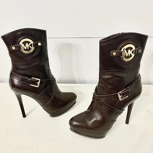 Michael Kors Stockard Platform Stiletto Brown Leather Ankle Booties, Size 7.5 - Picture 4 of 15